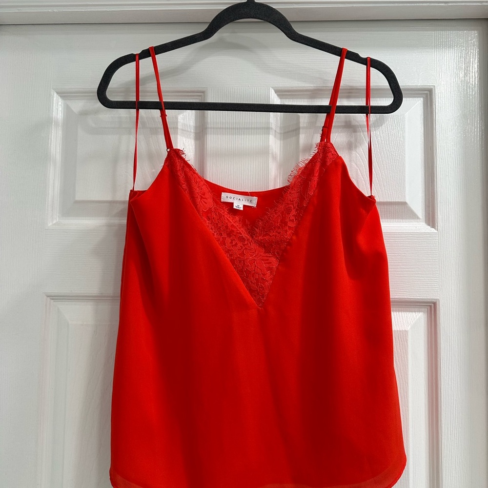 Socialite Vibrant Red Lace Cami NWOT